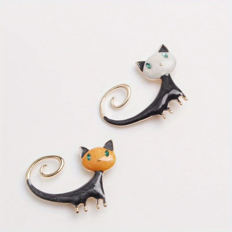 1 Pc Oil-painted Kitten with Raised Tail Coat Animal Badge Cartoon Cute Men's Accessories Gift