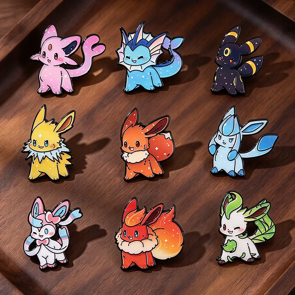 9Pcs Cute Eevee Evolution Family Enamel Pins Cartoon Fox Creature Brooch Lapel Badge Backpack Decor Collectible Gift for Fans