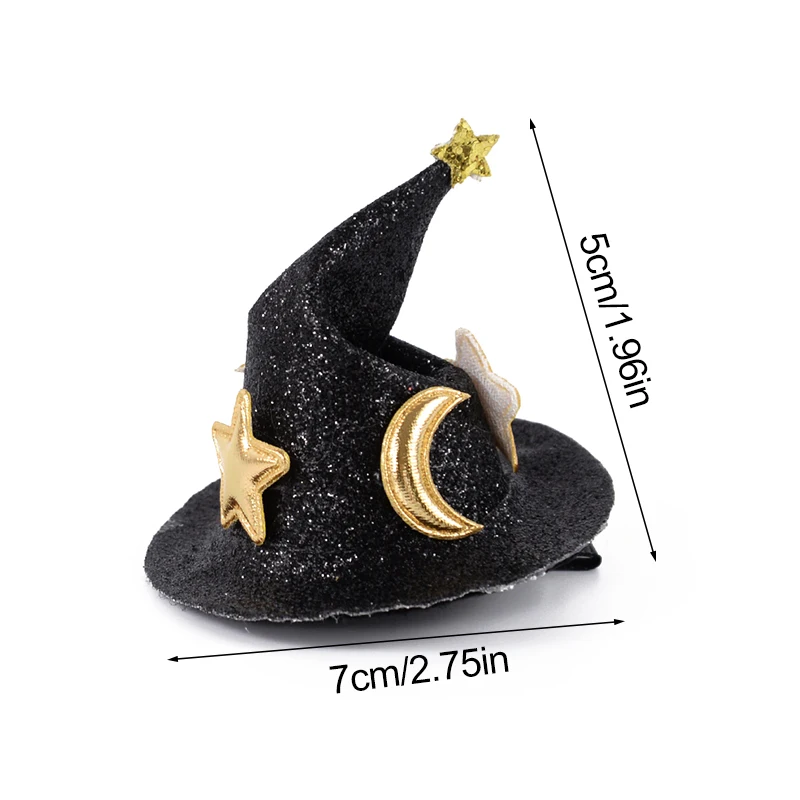 1Pc Halloween Witch Hat Hair Clip Mini Star Moon Witch Cap Hairpin Headdress Halloween Party Costume Headwear Hair Accessories