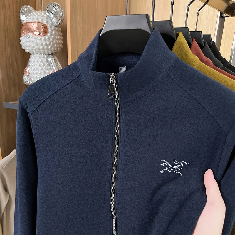 Autumn and Winter Hoodie Jacket Zipper Casual Men's Warm Stand Collar with Double-sided German Velvet Base Cardigan Inside