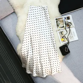 首爾復古波點緞面魚尾裙 2025 新款春夏高腰休閒中長女裙 8 最佳銷售 緞面長裙 - №8