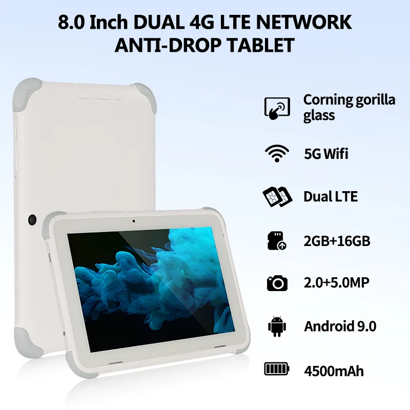 X8B 8inch Tablet Phone Anti-Shock Rugged Tablet PC 4G LTE Quad-core MT8735B Android 9.0 2GB+16GB 8.0