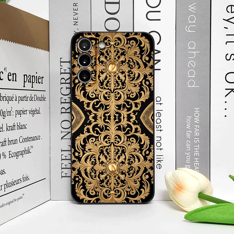 Custodia per telefono con motivo floreale in rilievo vintage dorato astratto per Samsung Galaxy S25 S24 + S23 Ultra S22 Plus S21 FE M53 Cover morbide