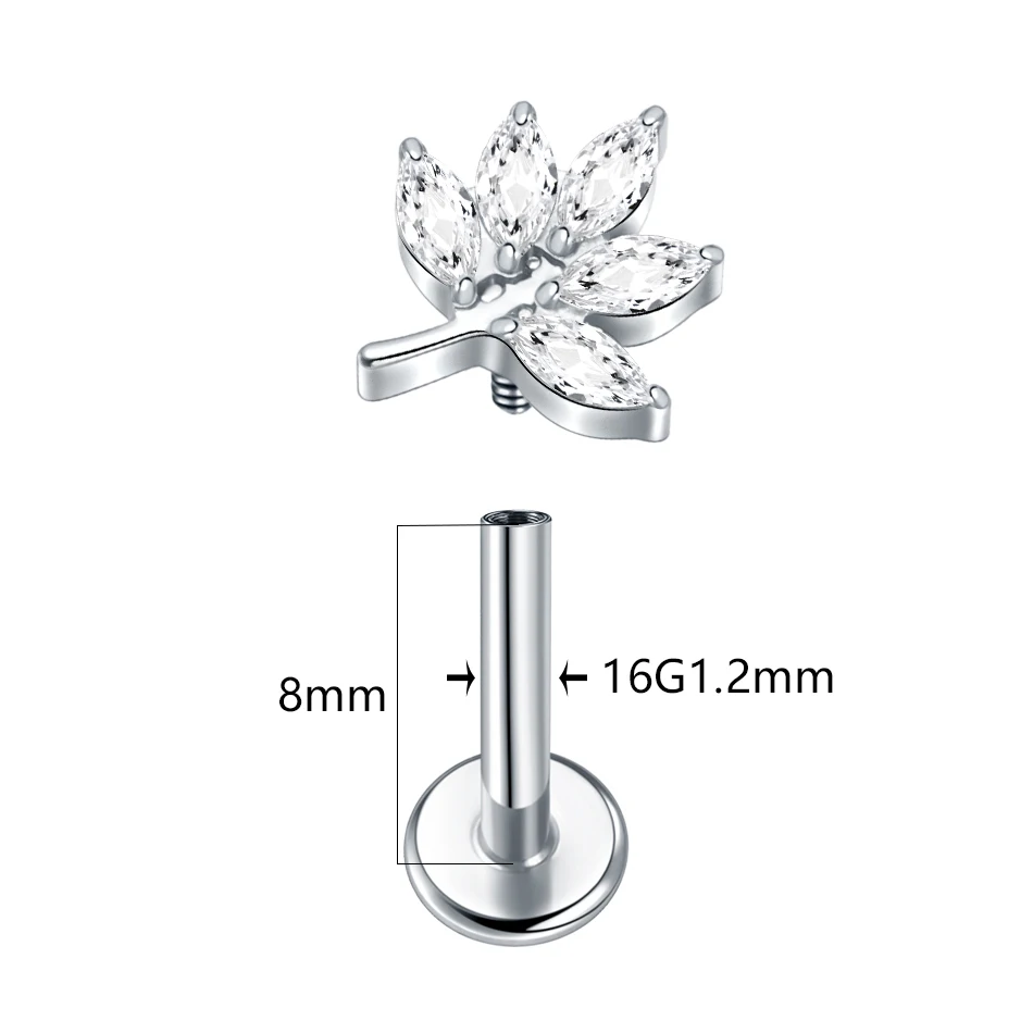 1Pc G23 Titanium Flower Lip Stud Labret Piercing 16G Crystal Zircon Cartilage Earring Tragus Monroe Piercing Body Jewelry