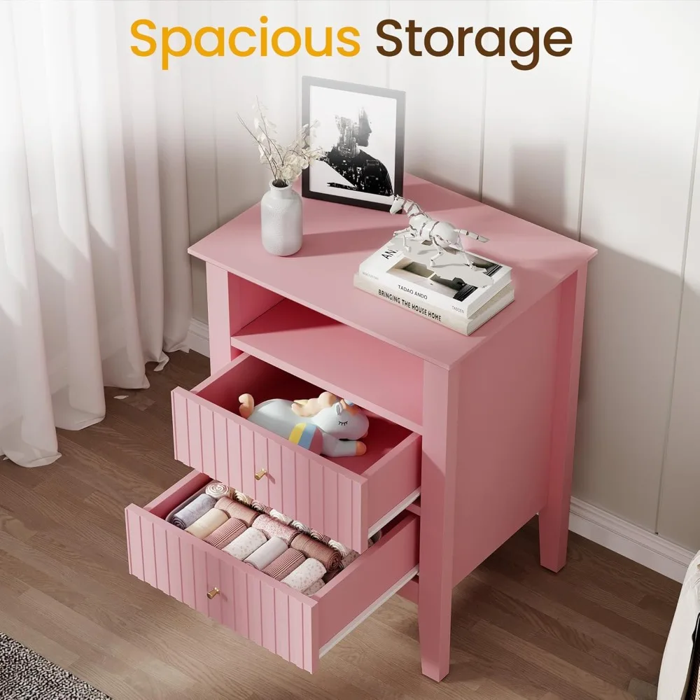 منضدة محطة شحن، طاولة أريكة مخددة بدرجين، طاولة نهاية خشبية لغرفة النوم مع مساحة تخزين #3