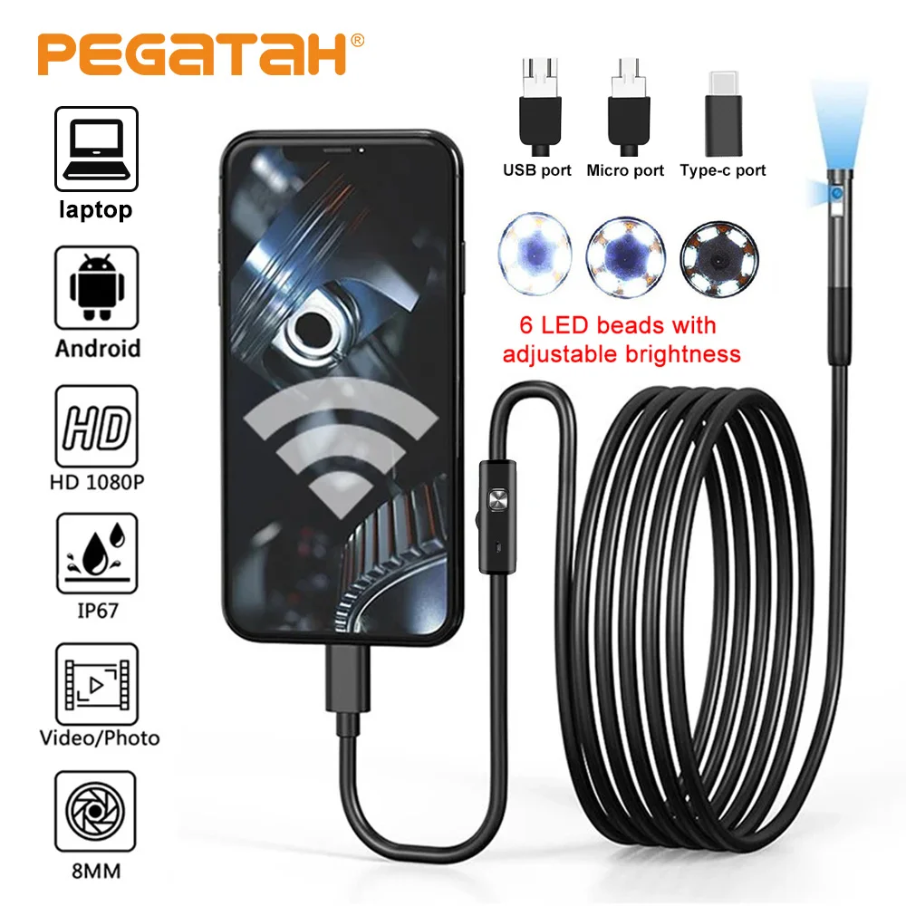 

USB 3in1 Endoscopic Camera Borescope Camera 7mm Endoscope Camera for Iphone & Android Inspection Cameras Ендоскопічна камера