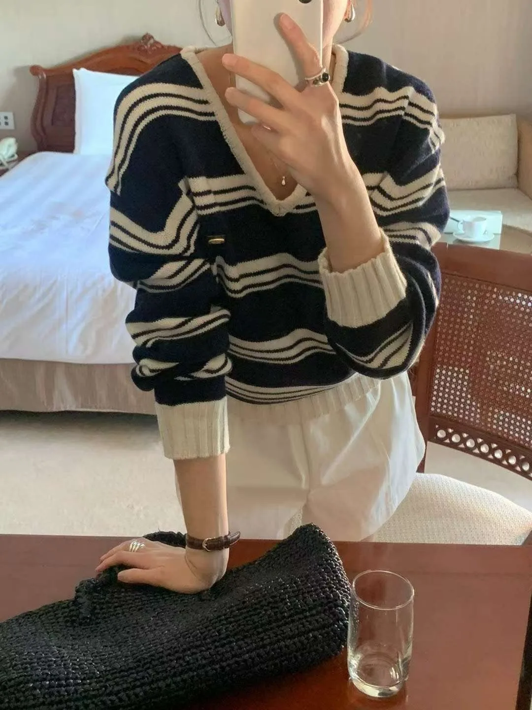 Chique herfst nieuwe vintage luie Sle V-ne kleur Blo zachte veelzijdige afslankende lange Sve gebreide trui voor dames