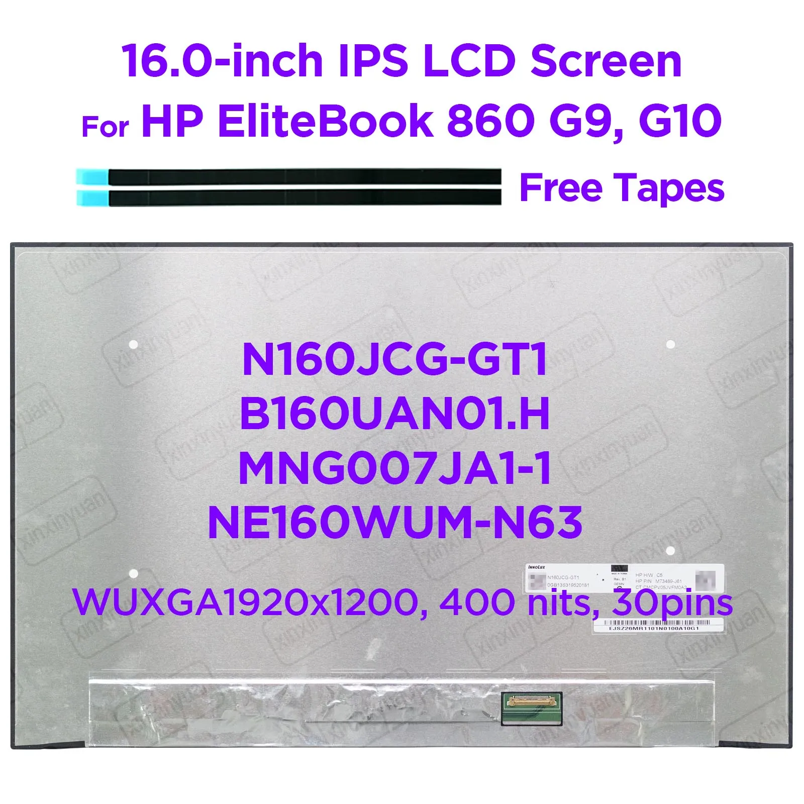 16.0-INCH Laptop LCD Screen N160JCG-GT1 fit NE160WUM-N63 B160UAN01.H for HP EliteBook 860 G9 G10 Display Panel 1920x1200 30pins