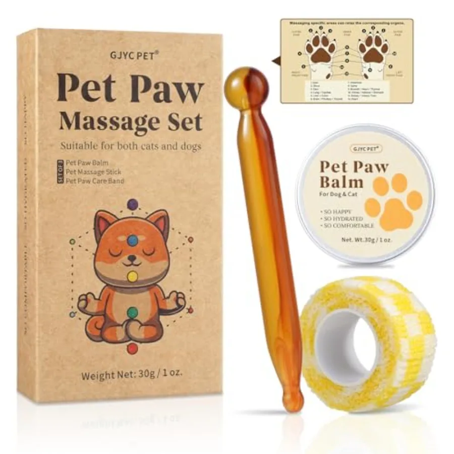 Kit de Massage des pattes de chien 4 en 1, avec baume naturel des pattes et bâton d'acupression, Support de santé des articulations pour chiens et chats âgés, améliore le Mobil