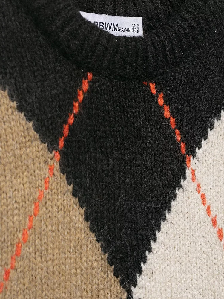 เสื้อกั๊กสตรีแฟชั่นฤดูใบไม้ผลิ ลายเพชร ตกแต่งเก๋ไก๋ ทรงสั้น คอทรงโอ แขนกุด ทรงเข้ารูป อเนกประสงค์ ถักนิตติ้ง อุ่นสบาย