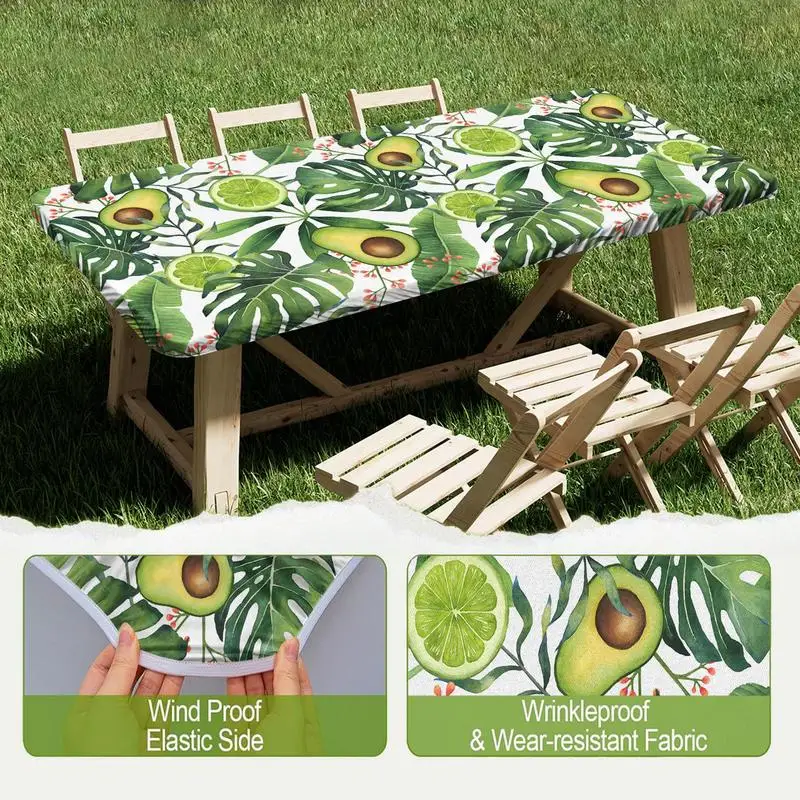 Picnic Table Tablecloth Waterproof Elastic Table Cloth for Party Decoration Picnic Camping Windproof Rectangle Table Cover