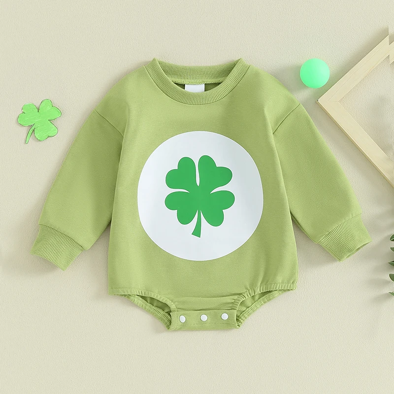 Baby Boy St. Patrick 's Day Outfit Long Sleeve Crew Neck Shamrock Print Sweatshirt Bodysuit Cute Baby Rompers Clothes