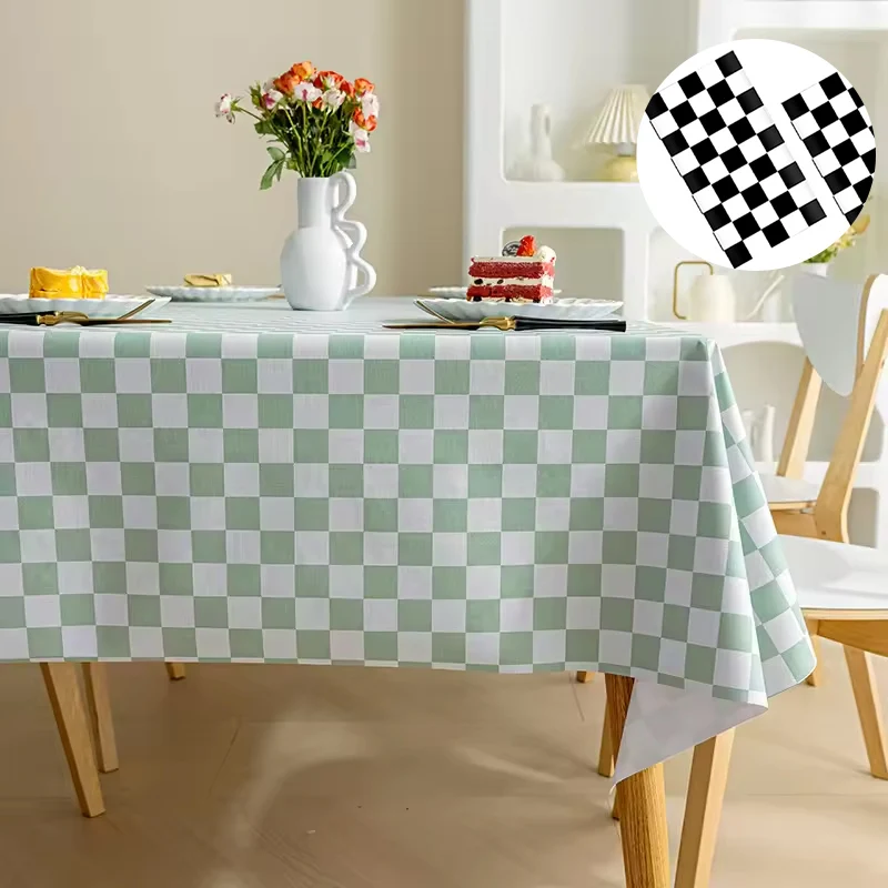 

Black and White Checkered Tablecloth Black Checkered Flag Tablecloth Disposable Plastic Gingham Table Cover for Parties