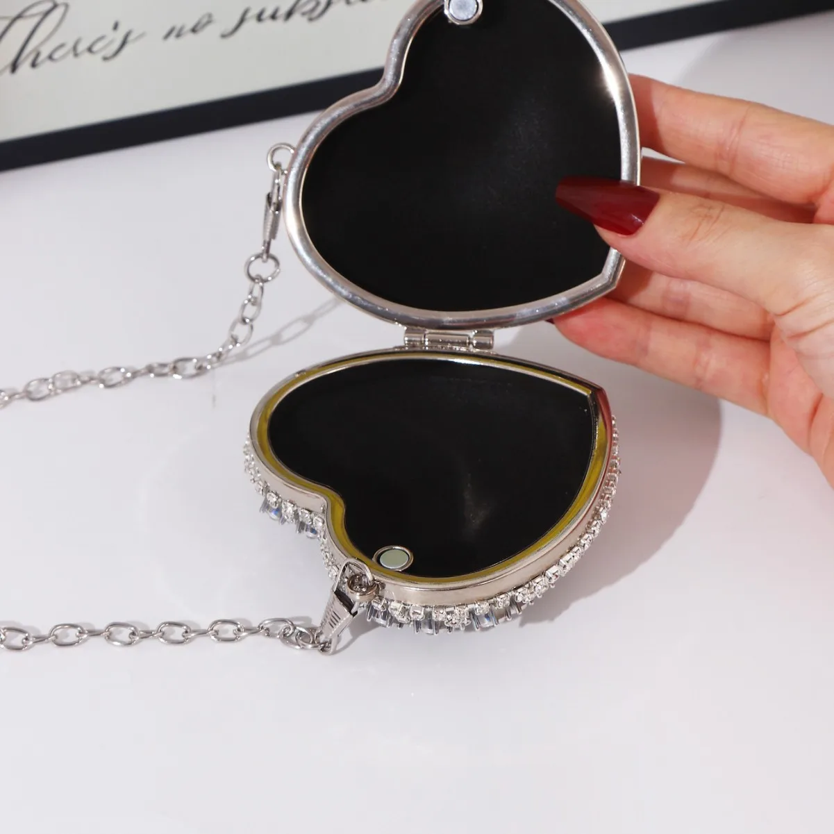 Rhinestone Heart Shaped Evening Clutch Sparkling Diamond-Embellished Chain Lipstick Bag for Party & Wedding, Luxury Mini Purse view 4