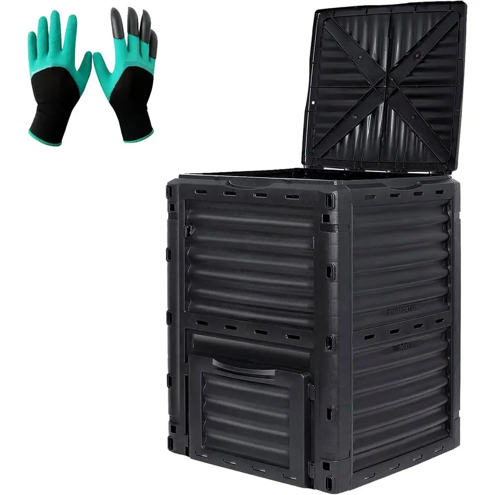 

Large 80 Gallon Outdoor Compost Bin with Lid, BPA-Free, for Garden and Kitchen Waste, Easy Assembly, Black