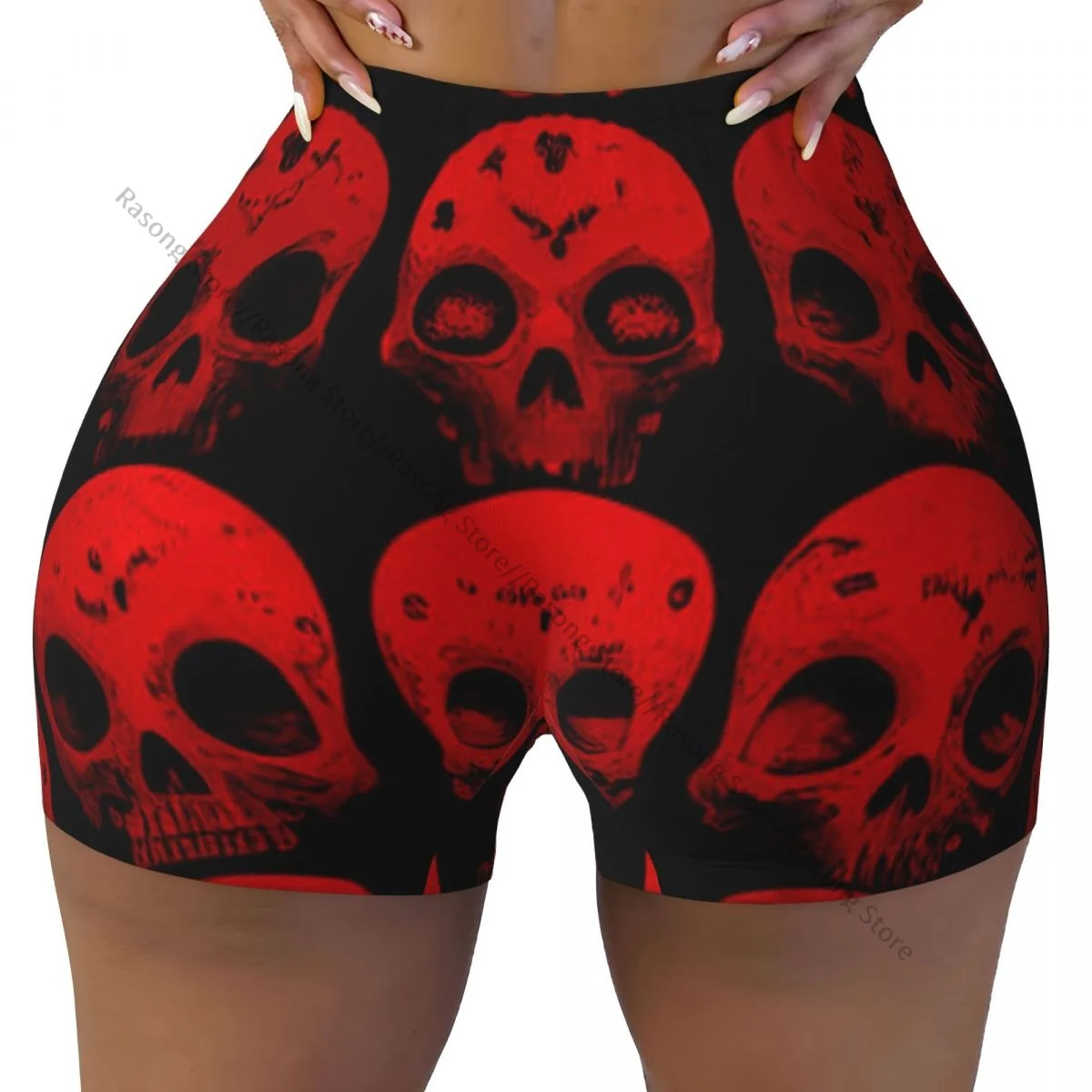 Sexy tight hip sports shorts Abstract Human Skulls Scary Pattern fitness women's comfortable yoga shorts