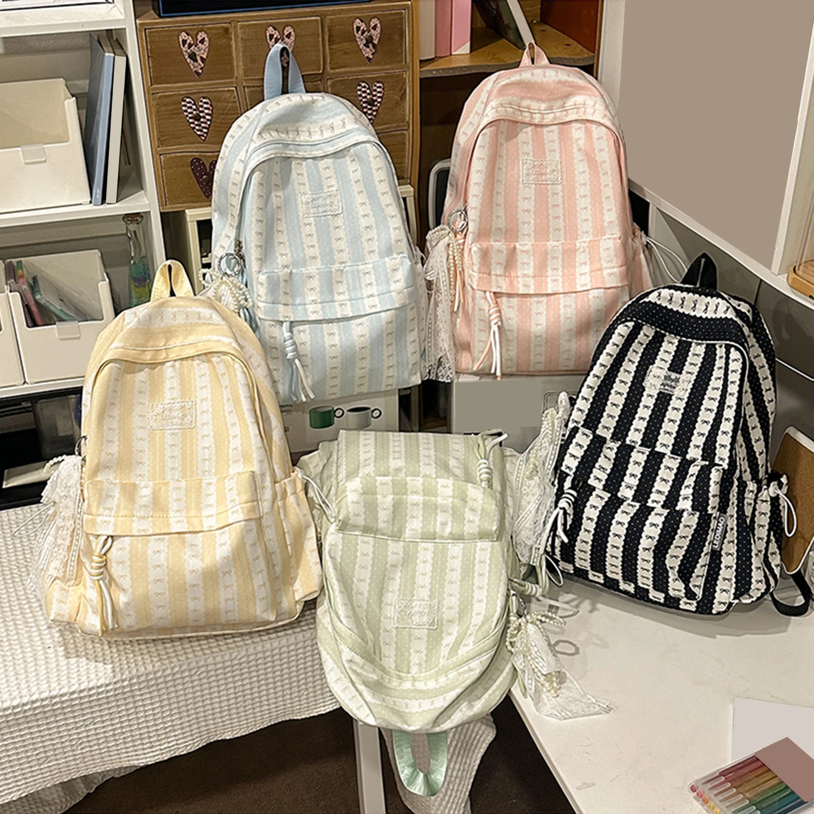 sac-a-dos-decontracte-en-nylon-imprime-avec-nœud-grande-capacite-style-preppy-multi-poches-avec-compartiment-pour-ordinateur-pour-femmes-et-filles