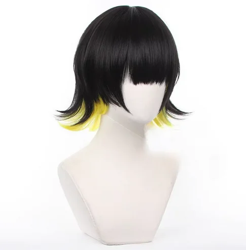 Anime Blue Lock Bachira Meguru Cosplay Wig Black and Yellow Color Short Hair Man Football Player Halloween Roleplay Wig