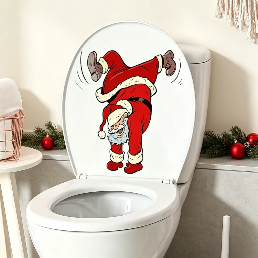 Funny Santa Toilet Seat Sticker Christmas Humor Bathroom Decal Removable Wall Art for Restroom Home Xmas Party Decoration