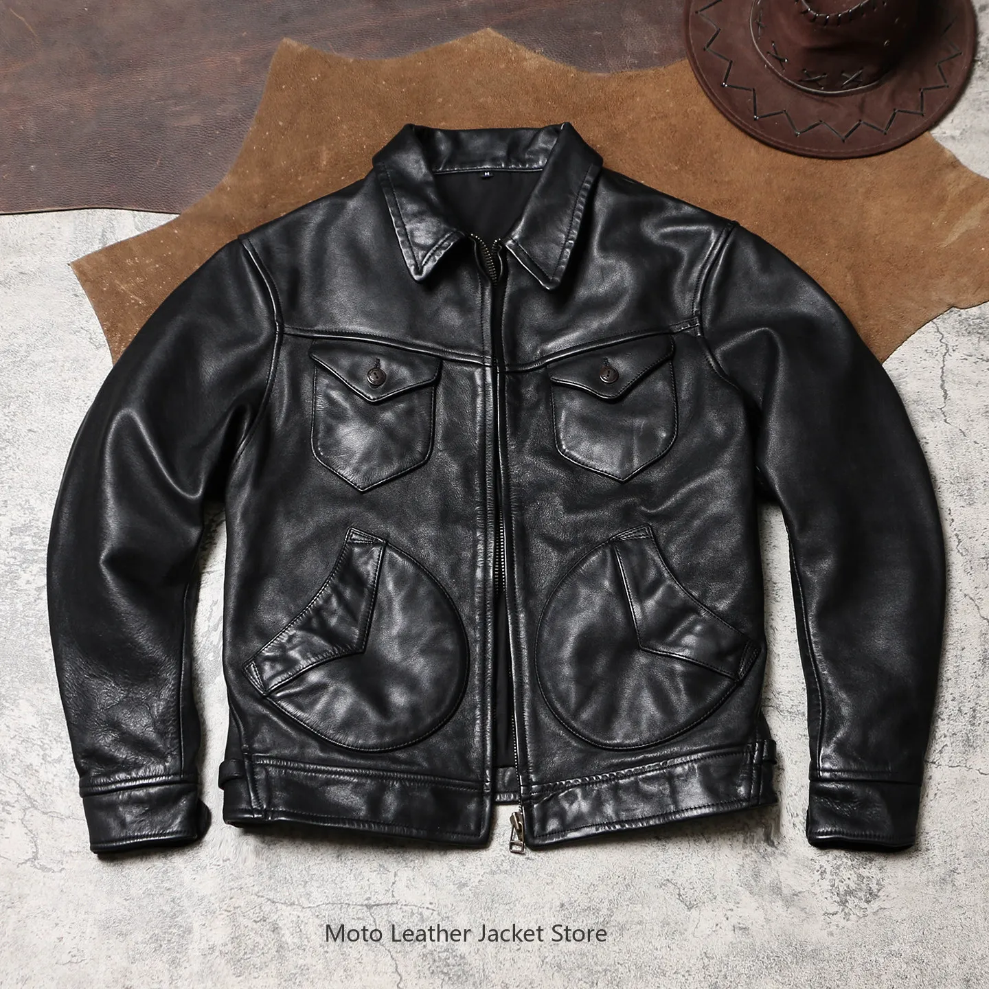 

Винтажная кожаная куртка Mendoza из вощеной кожи растительного дубления, в стиле Amekaji RL, из натуральной конской кожи, модель Rancher