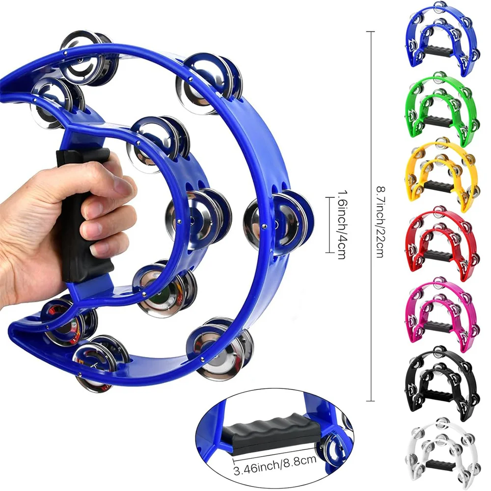 Color Plastic Double-layer Tambourine Half Moon Shaped Hand Bell Drum for Karaoke Performance Party Free Style Dance Portable