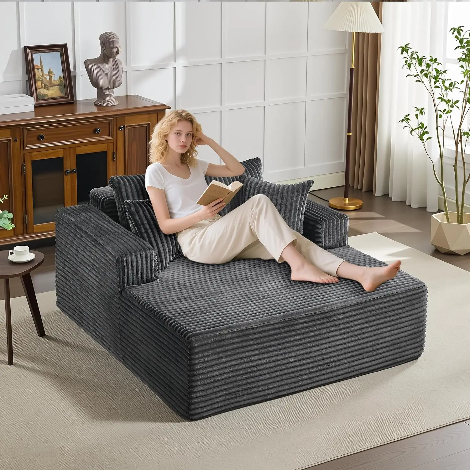 61" Oversized Chaise Lounge Sofa with Deep Seat & Soft Armrests for Living Room Bedroom No Assembly Gray, Customized