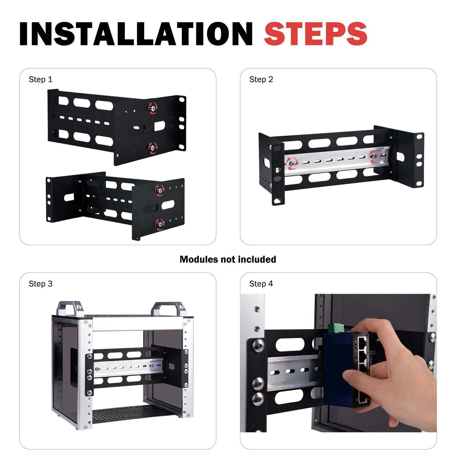 DeskPi RackMate 2U DIN レールマウント、調整可能な深さ 10 インチのシャーシブラケット、35mm DIN レールに取り付けられたデバイススイッチメディアコンバーター用