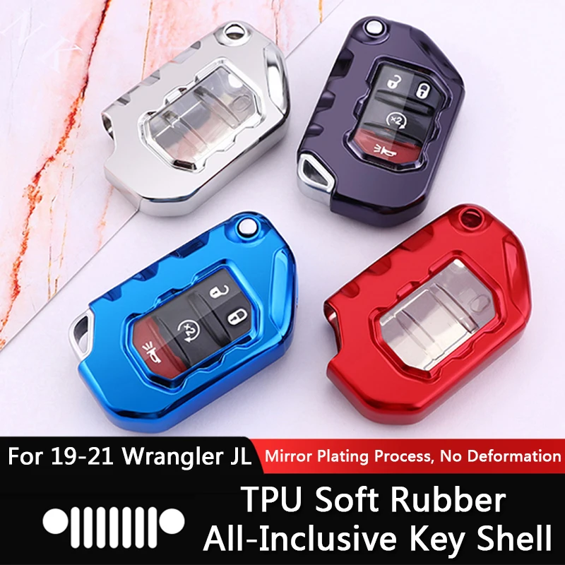 QHCP Car Key Case Cover Holder 2 3 pulsanti TPU Remote Key Shell Key Bag per Jeep Wrangler JL TJ Gladiator JT 2018-2021 accessorio