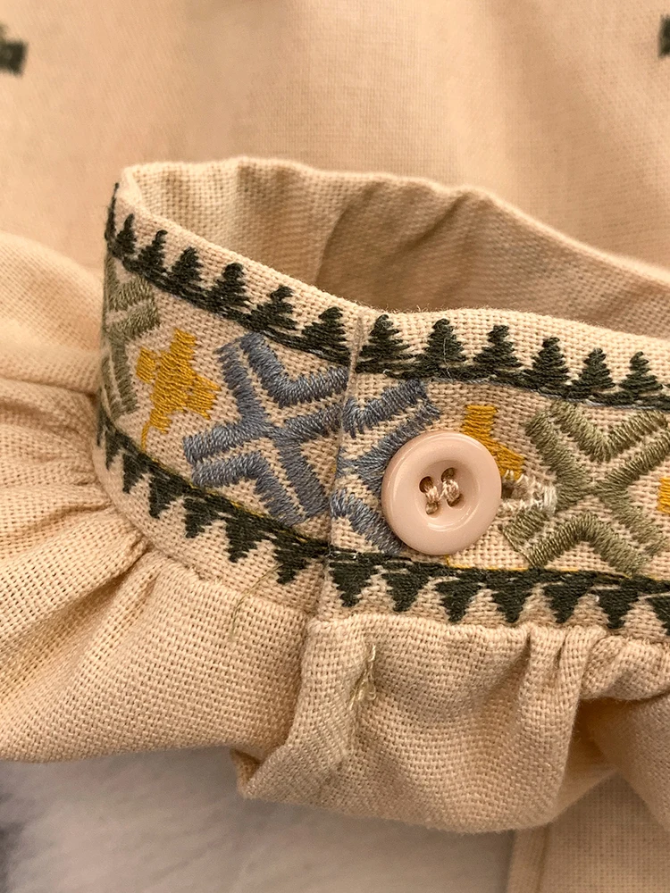 女性エスニックドレスレトロボヘミアン刺繍花柄刺繍Oネックランタンスリーブ秋包帯ミッドレングスVestidos DS240