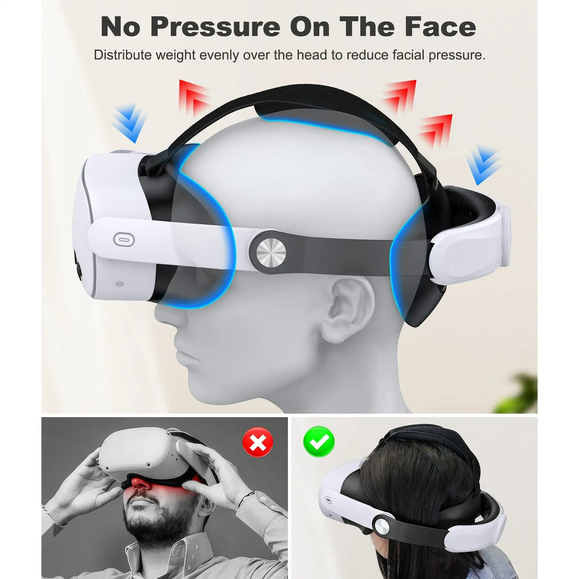 Beboncool Comfort Head Strap for Meta 2/3/3S–Precision-Adjustable Upgrade Headset Strap for VR with Flip Visor & Washable Design