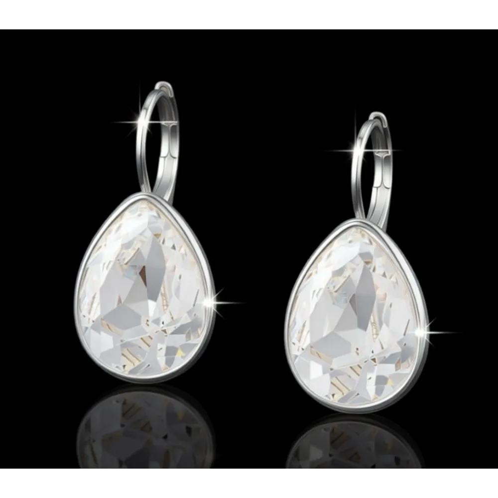 

Серьги Huggies Crystal Teardrop для женщин с прозрачными кристаллами, серебряные, с застежкой-ливербак, подарок для вечеринки