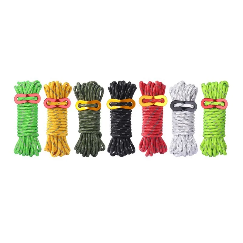 

4mm Reflective Windproof Rope For Camping - Heavy-Duty Tent & Tarp Guyline With Aluminum Buckles
