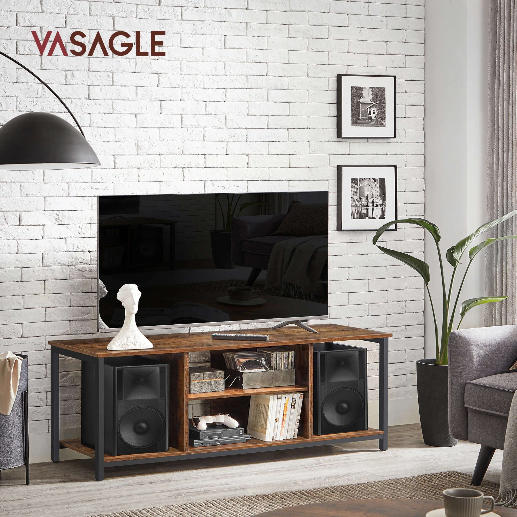 VASAGLE TV Stand for TV up to 60 inches, TV Cabinet with Open Shelves, TV Console for Living Room, Entertainment Room