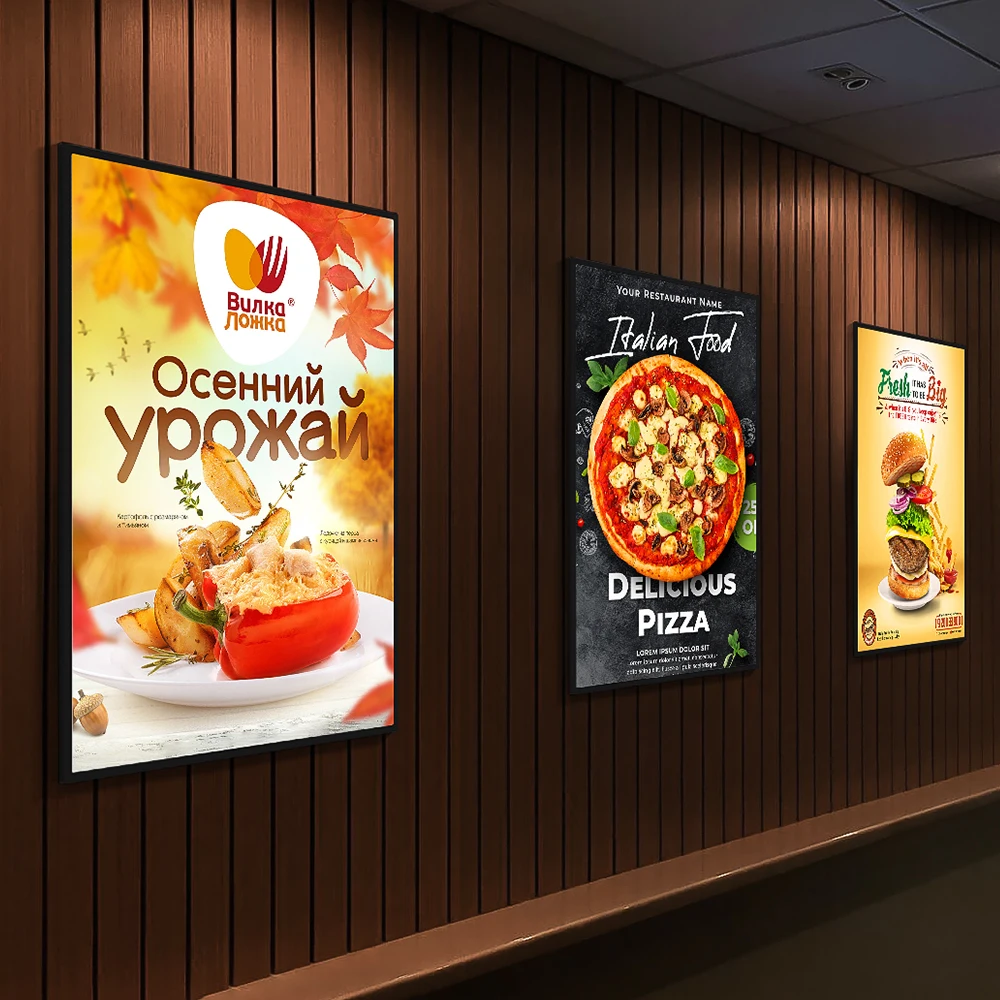 

A1 Menus Poster Display Film LED Light Advertising Box Slim Clip Frame For Shop Store Cafe Coffee Bar Billboard Restaurant Movie