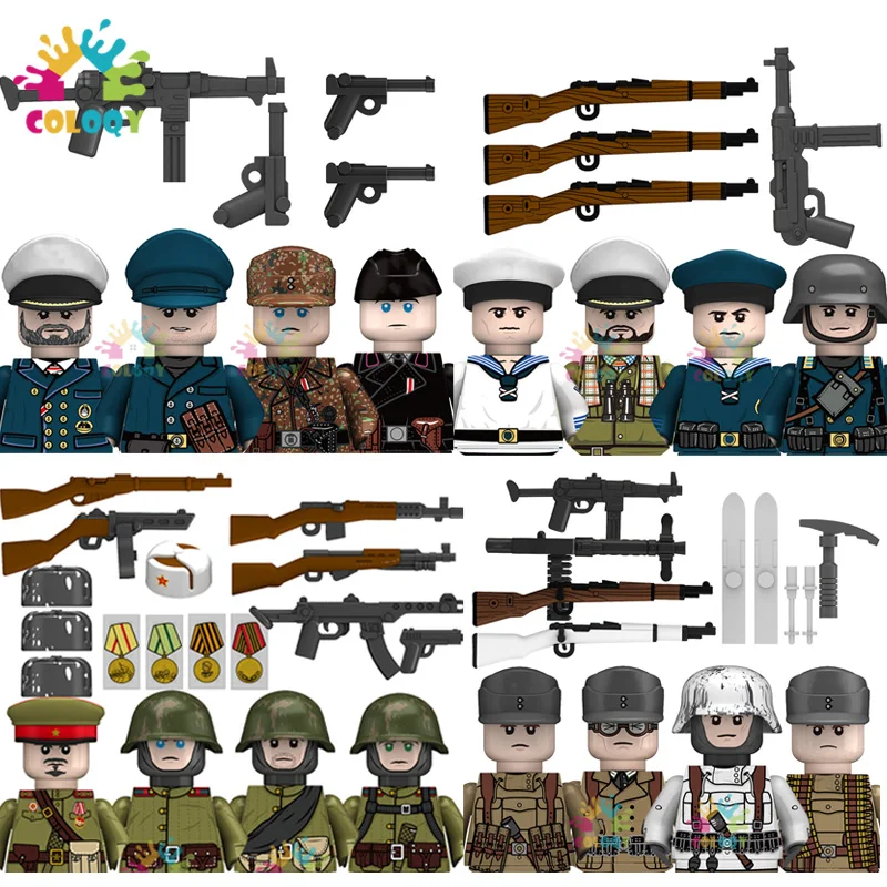 

Kids Toys WW2 Army Building Blocks 4pcs/set US UK Soviet Navy Soldiers Mini Action Figures Toys For Kids Christmas Gifts