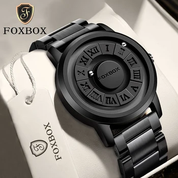 FOXBOX man watch LIGE brand creative stainless steel strip scroll beads quartz watches for men magnetic force waterproof clock