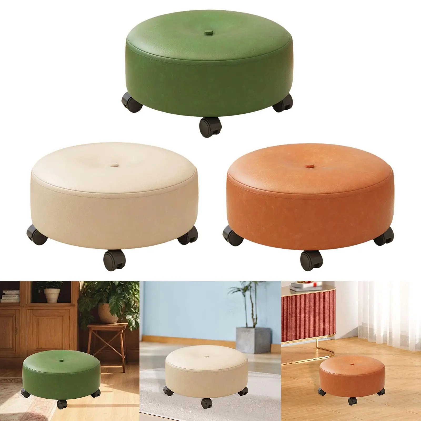 Low Rolling Stool with Wheels Sofa Footstool with Universal Swivel Caster Wheels for Bedside Living Room Home Entryway Garage