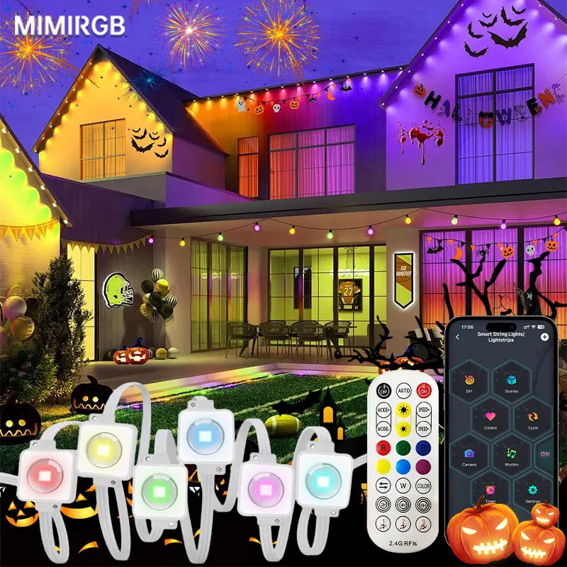 

200 футов 120 светодиодный постоянный уличный карнизный светильник Smart App Control RGBIC DIY декоративные светильники для рождественских украшений