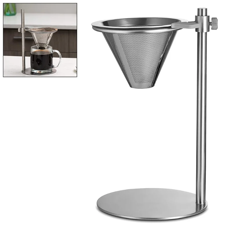 

Adjustable Stainless Steel Coffee Stand With Double Filter Freestanding Drip Coffee Cone Brewer And Stand