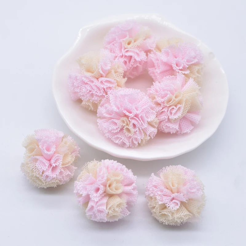 50Pcs 25mm Two-color Elastic Mesh Chiffon Ball for DIY Kids Clothes Hat Shoes Crafts Patches Handmade Baby Headwear Bow Decor