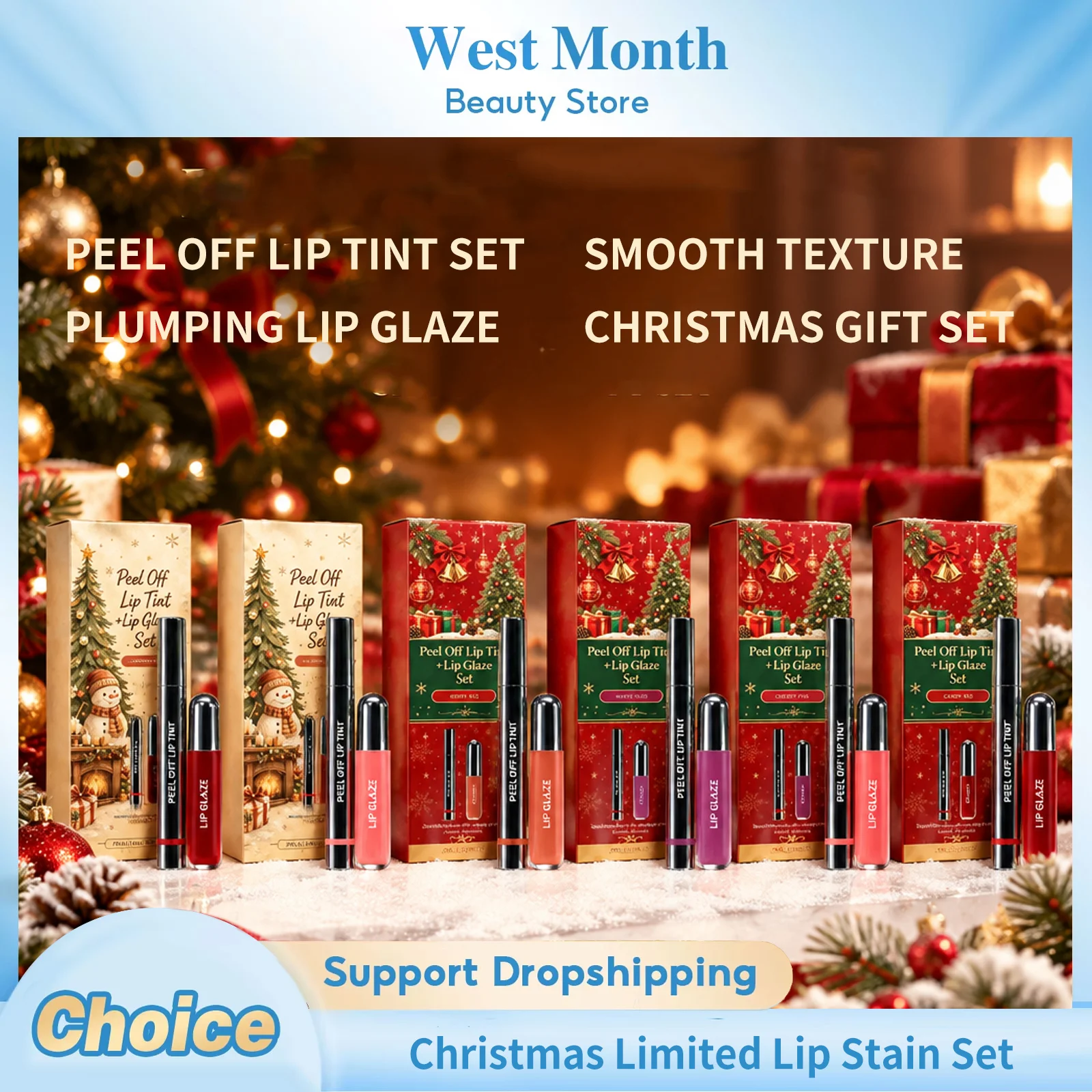 Peel Off Lip Tint Set Plumping Lip Glaze Kit Deep Moisturizing Waterproof Smooth Texture Non-Stick Christmas Gift Set Lip Makeup