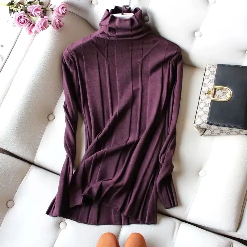 Purple Casual Solid Knitted Soft Loose Turtleneck Pullover Women's Sweater Female Sweaters Tops Woman Clothing Fashion 2024