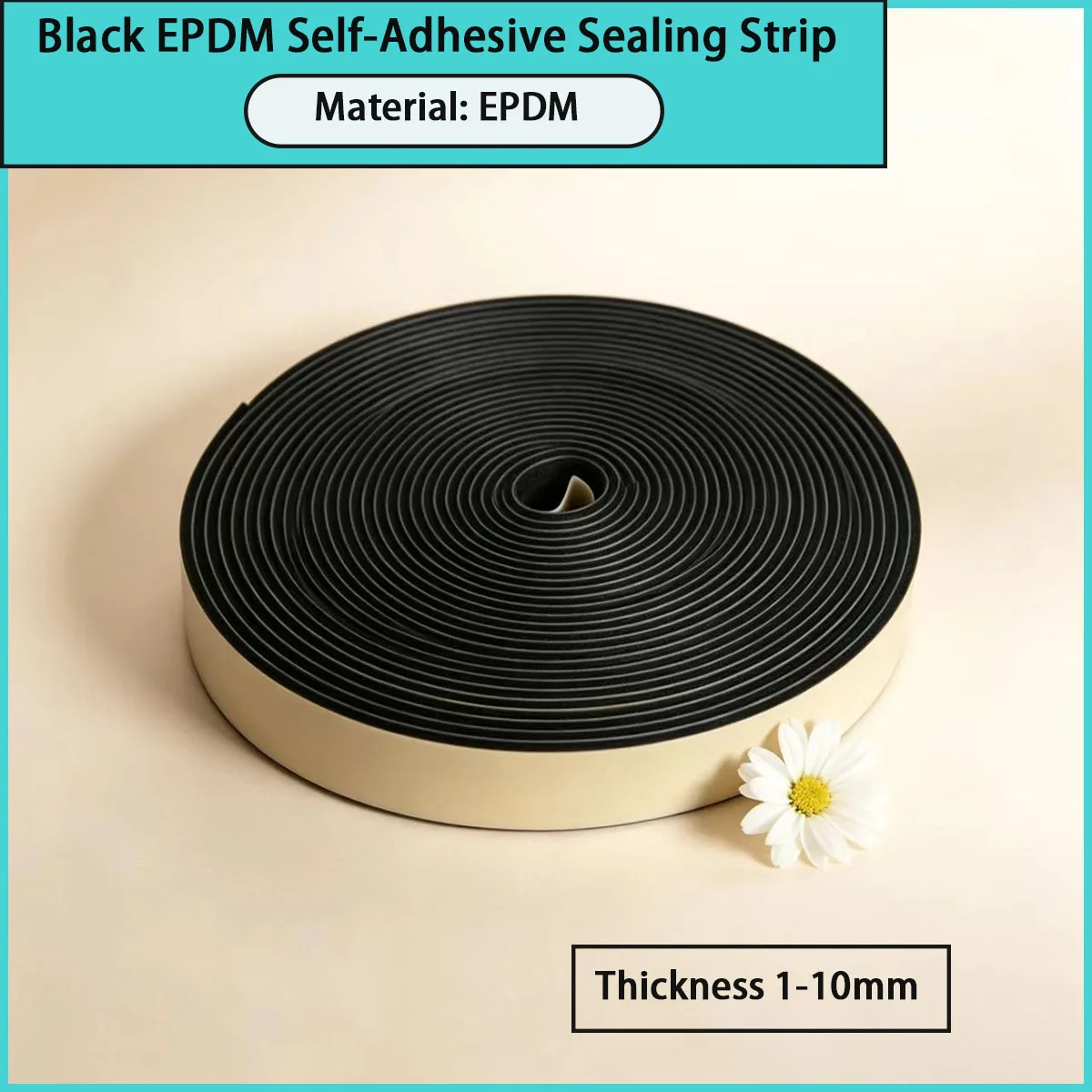 1-10mm thick black EPDM self-adhesive sealing strip is used for sealing and protecting gaps in doors,  cabinets, and equipment