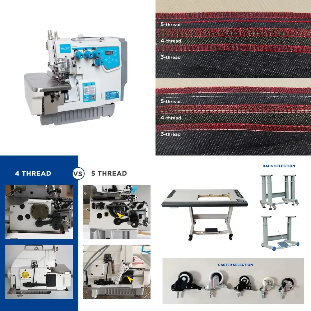 MC 747DC Direct Drive 4 Thread Flat Bed Overlock Machine Industrial with Table (Auto Thread Trimmer Only)