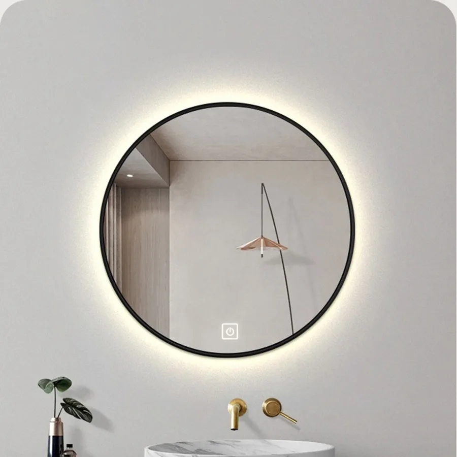 Round Bathroom Wall Mirror Led Touch Modern Smart Aesthetic Shower Mirror Nordic Touch Switch Vanity Mirror Bathroom Fixture