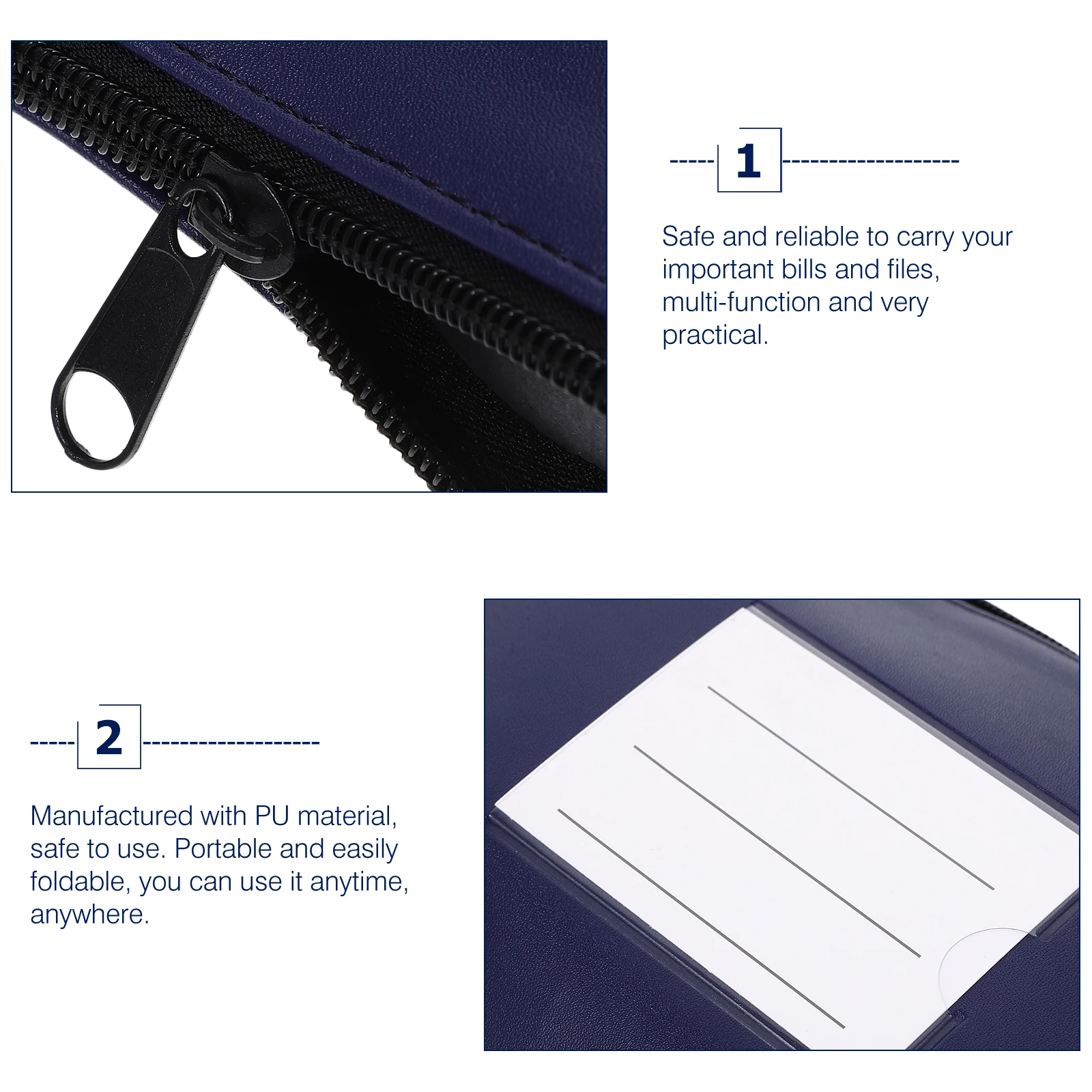 

Large Capacity Bill Organizer Pu Foldable Cash Bag Zipper Pouch For Documents Cards Passports Money Storage Receipt