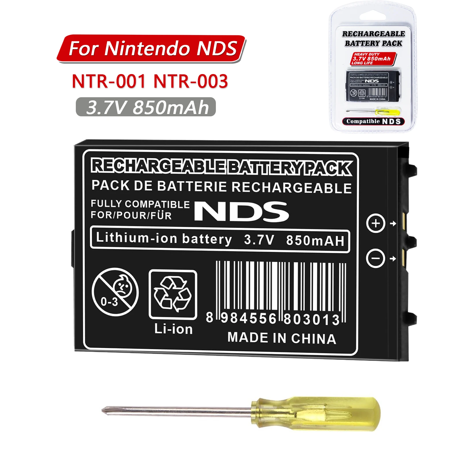 

NTR-003 NTR-001 Rechargeable Battery 3.7V 850mAh Lithium Battery Pack For Nintendo NDS Game Console NTR003 Replacement Batteries