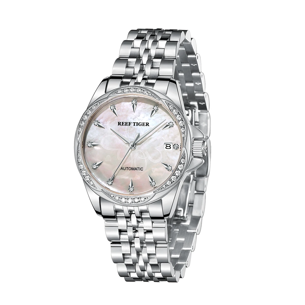 Reef Tiger/RT Sapphire Crystal Women Mechanical Watch Luxury Brand Women Automatic Watch Diamond Dress Watch RGA1583-2