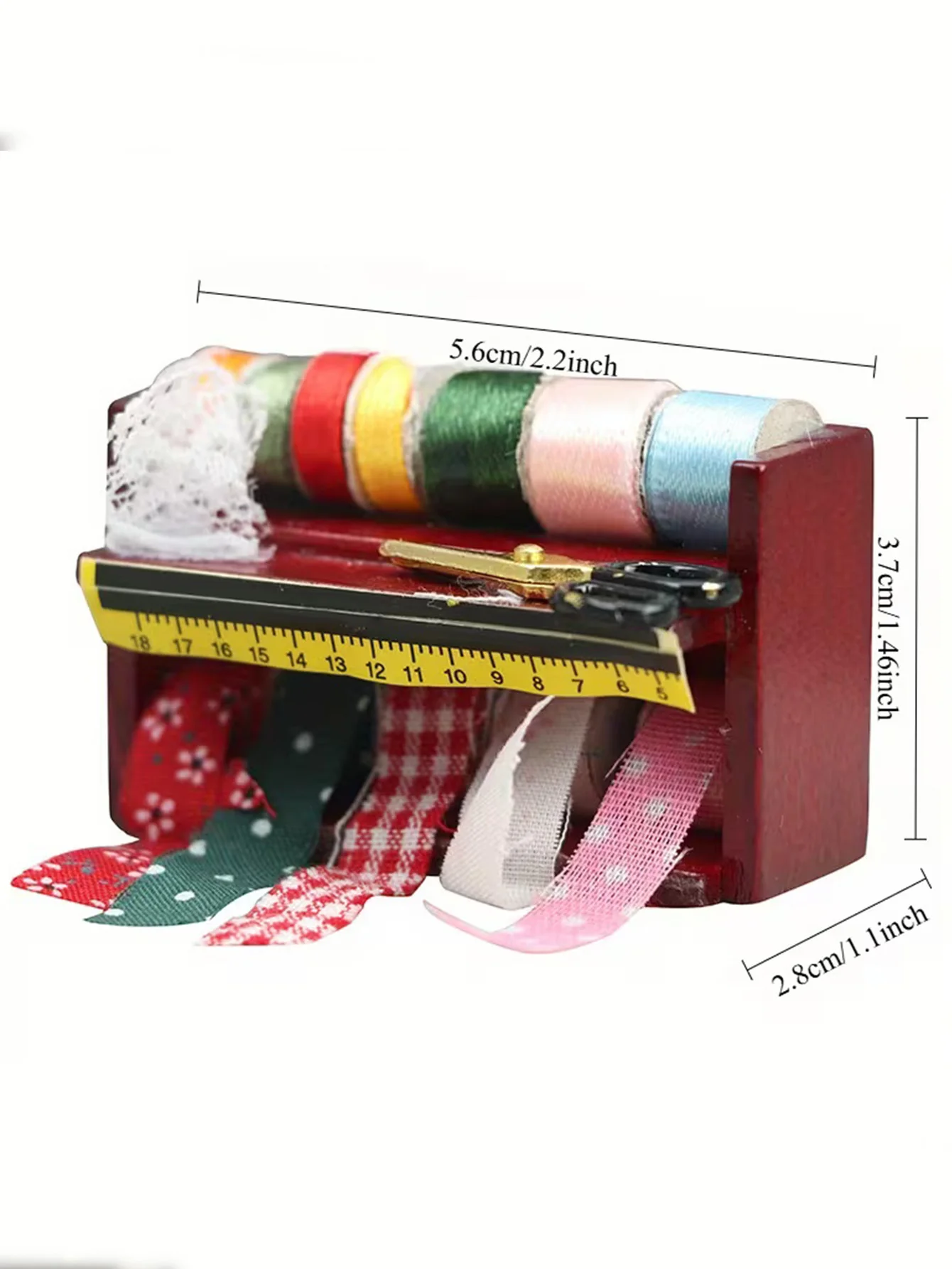 Dollhouse Mini Sewing Box with Lace Details. Ideal for Simulating a Sewing Scenario. With Some Colors Selected at Random. view 5