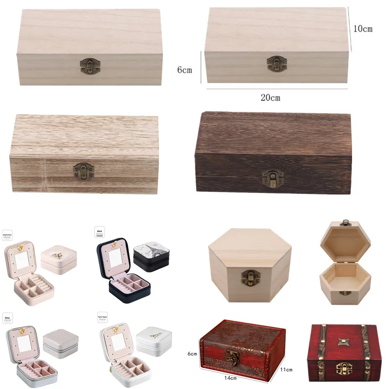 New Retro Jewelry Box Desktop Natural Wood Clamshell Storage Hand Decoration Wooden Box Postcard Storage Organizer Box